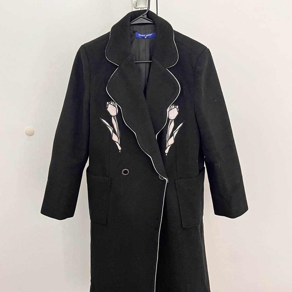 Elegant Designer Black and White Tulip Overcoat